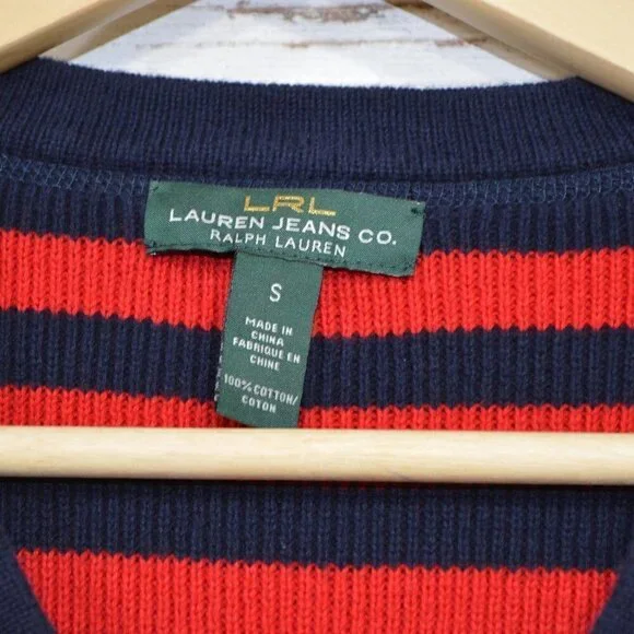 Lauren Jeans Co Red & Blue Striped V-neck Sweater - Picture 2 of 3
